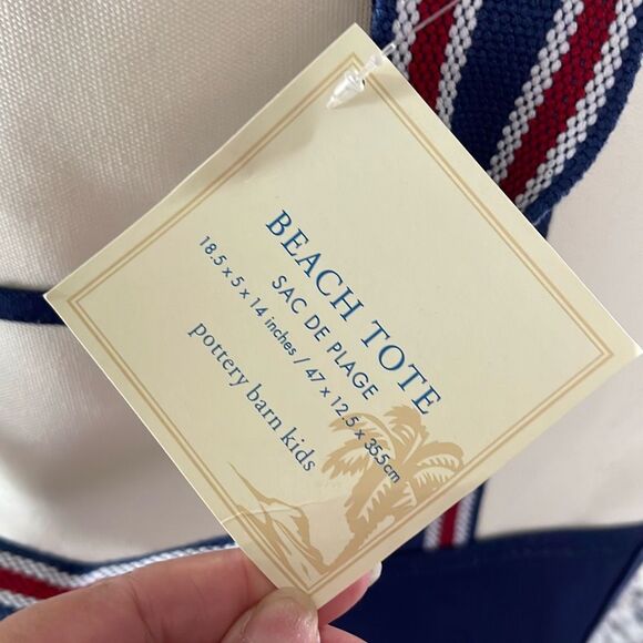 Pottery Barn Kids Canvas Beach Tote Large Red Blue NWT - Picture 4 of 7